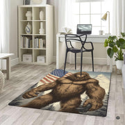 Americana wilderness Bigfoot area rug anchoring a seating arrangement in common area rug sizes. - thumbnail image 5 of 5