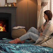 Full layout of mystical area rug with glowing moon and turquoise accents over midnight navy. - thumbnail image 5 of 8