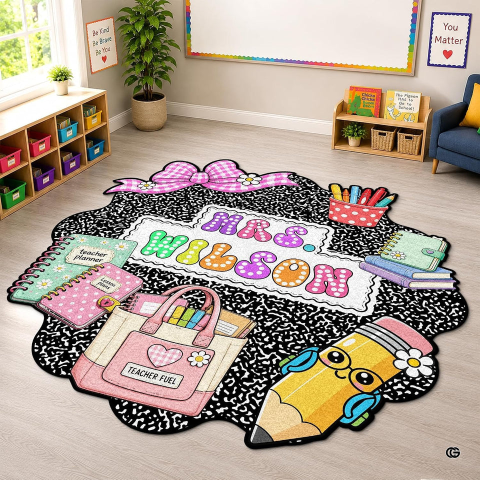 Personalized Composition Notebook Classroom Shaped Rugs for Kids (A01)