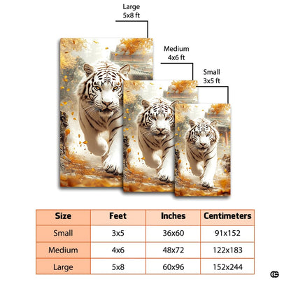 Dimensions and sizing chart for running white tiger autumn temple area rug - thumbnail image 2 of 8