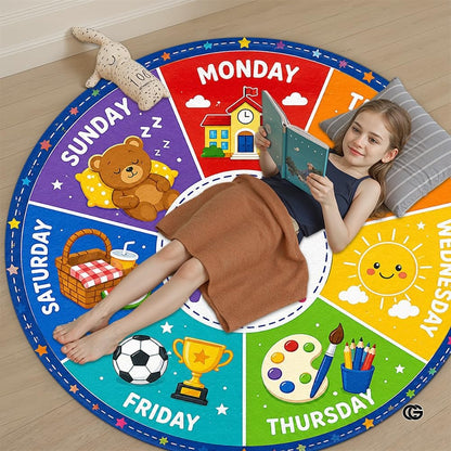 Wheel of Feelings and Emotions Round Rug, Educational Mental Health Rug for Classroom, Educational Animal Shape School Mat, Back to School Gift (Days of Week)