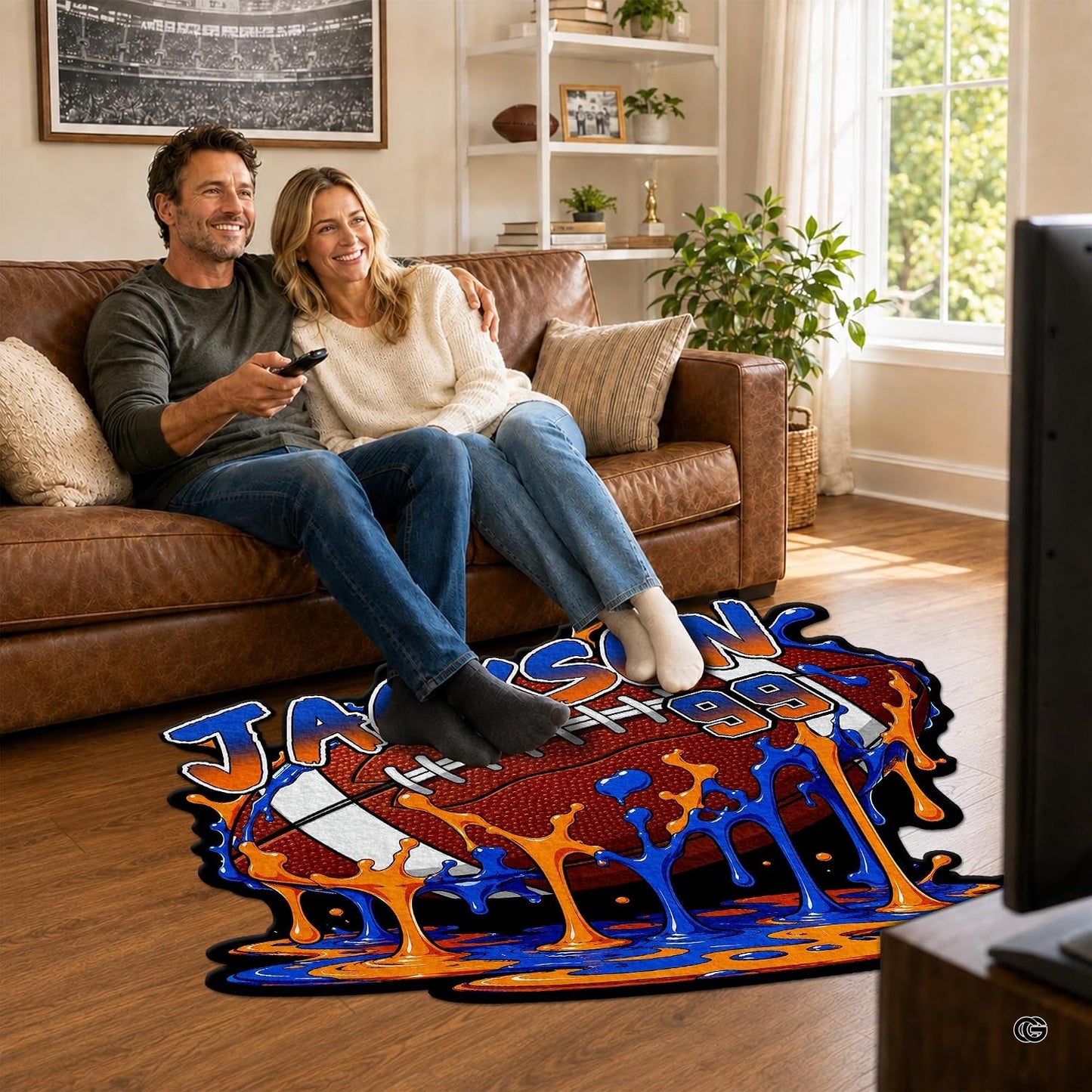 Personalized Football Shaped Rug, Non-Slip Washable Sport Carpet (A02)