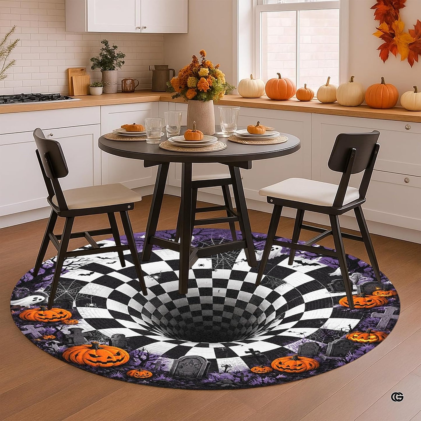 Custom Halloween 3D Optical Illusion Round Rug Skeleton Horror Area Rug (1, #10)