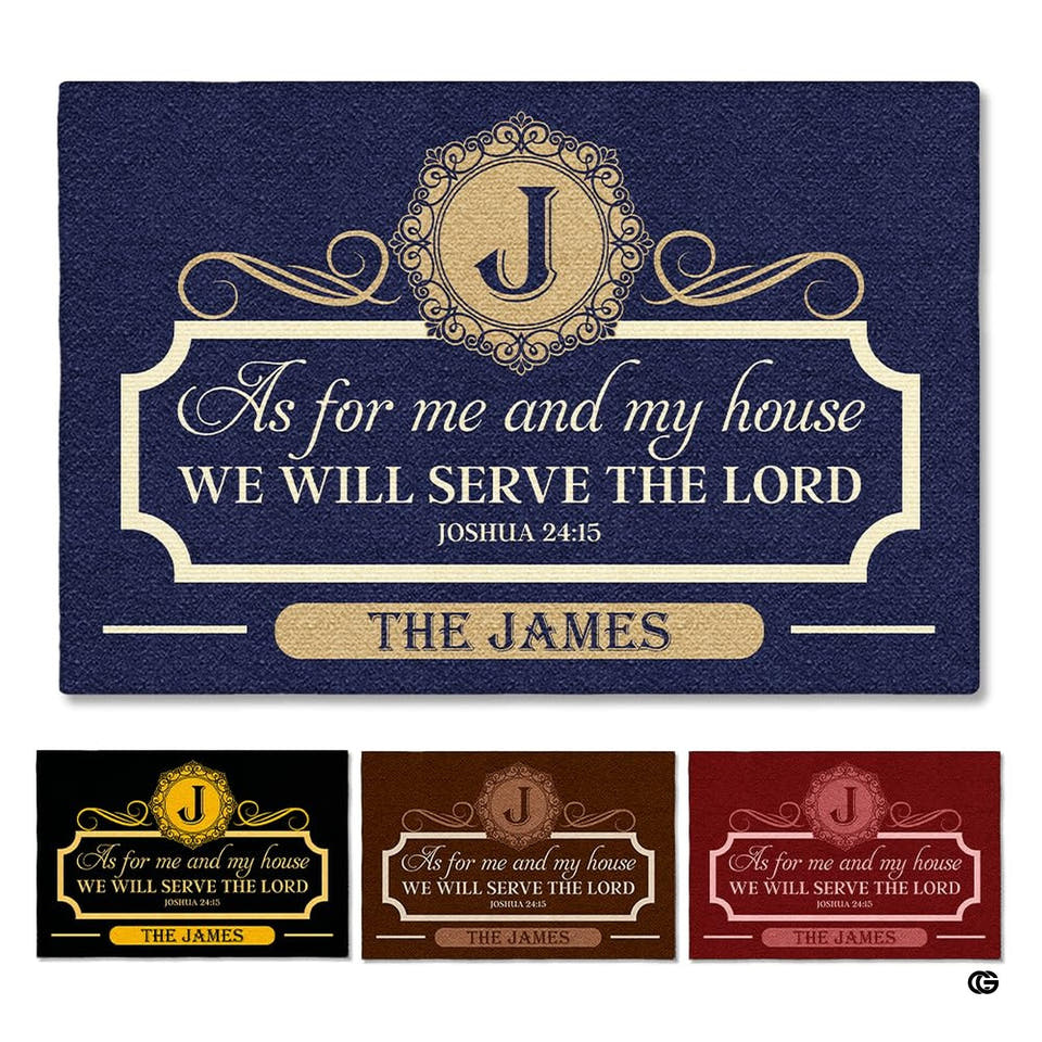 Personalized Christian Welcome Mat, As for me and My House We Will Serve The Lord Doormat, Religious Prayers Thought Door Mat Outdoor Indoor Print with Family Name, Entryway Decor (AS for ME)