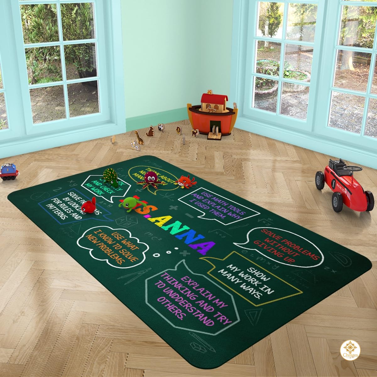 Custom Mathematics Education Rug for Classroom and Playroom - Math D2 / 3' x 5' (Rectangular)