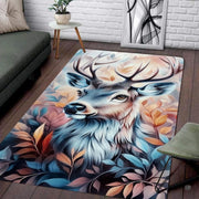 Artistic deer area rug placed alongside living room couch and accent furniture. - thumbnail image 7 of 7