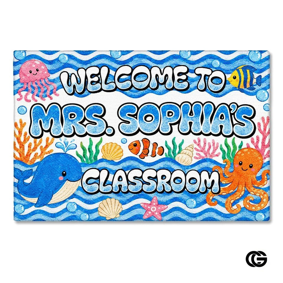 Personalized Classroom Doormat with Teacher Name and Notebook Pattern - Class-19