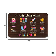 Preschool learning room with storage cubbies displaying the colorful classroom affirmations rug - thumbnail image 2 of 8