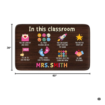 Preschool learning room with storage cubbies displaying the colorful classroom affirmations rug - thumbnail image 2 of 8
