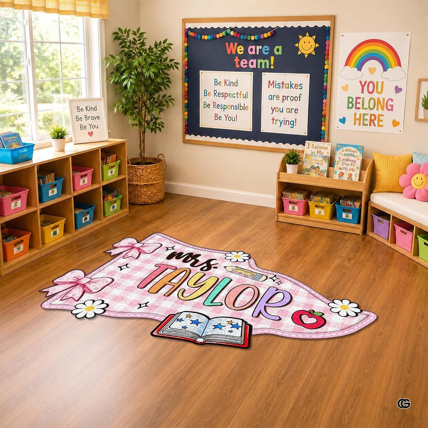 Personalized Composition Notebook Classroom Shaped Rugs for Kids (A04) | Custom Pennant Flag Carpet for Reading Corner, Non-Slip Apple Shape Rug Mat, Classroom Decor, Back To School Gift