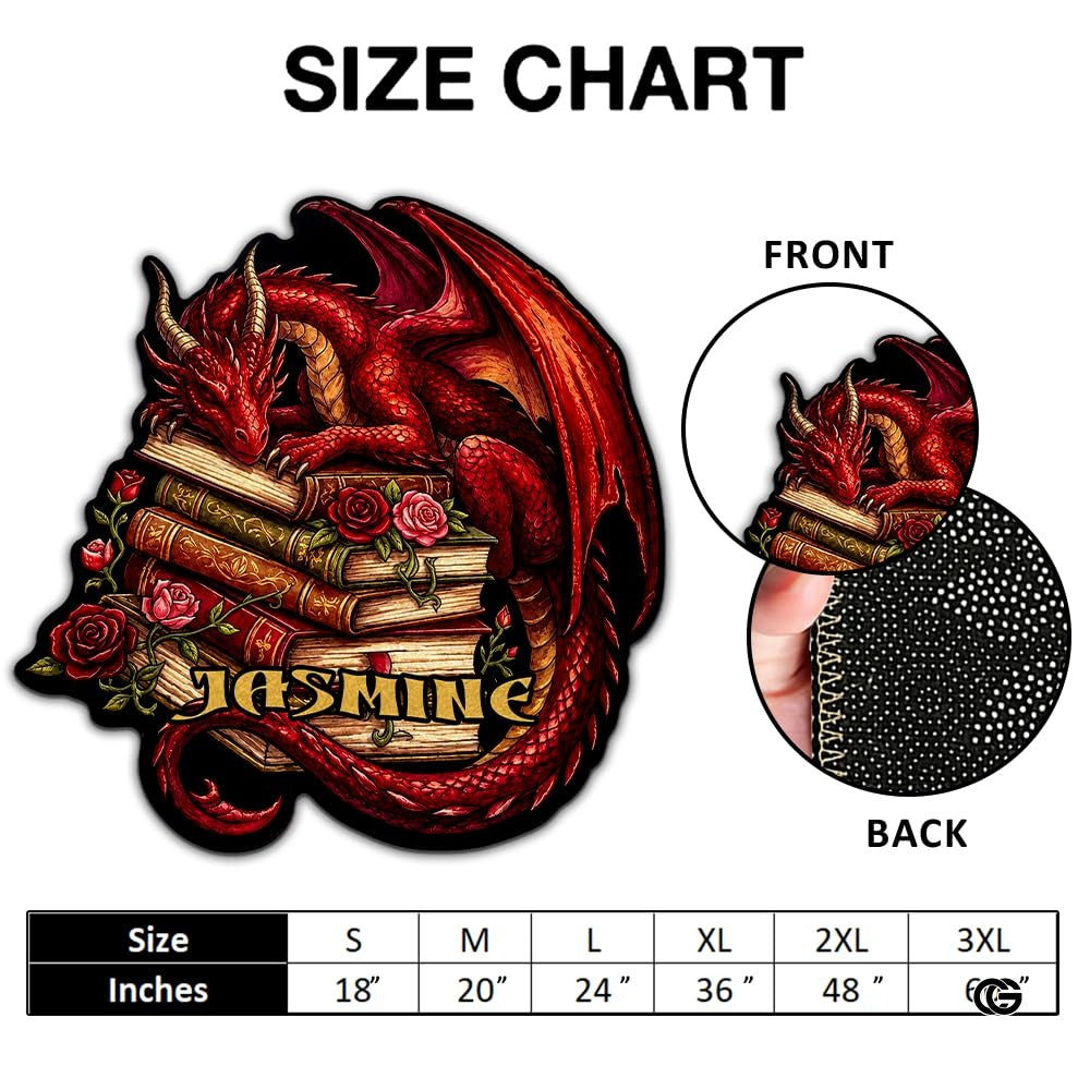Custom Dragon Shaped Area Rug, Personalized Library Western Dragon Shaped Floor Mat Book Rug, Non-Slip Reading Room Carpet for Living Room, Bedroom, Dorm, Kids Room, Fans Lover (D1)