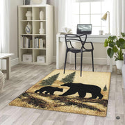 Alpine lodge floor showcasing a scenic cabin pine tree and bear silhouette floor centerpiece - thumbnail image 5 of 5