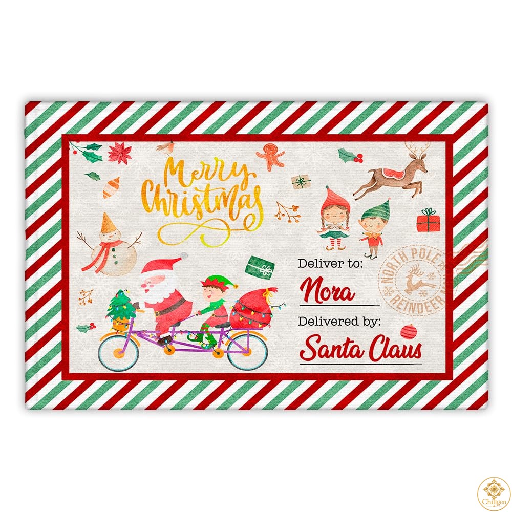 Personalized Christmas Doormat with Custom Family Name and Text