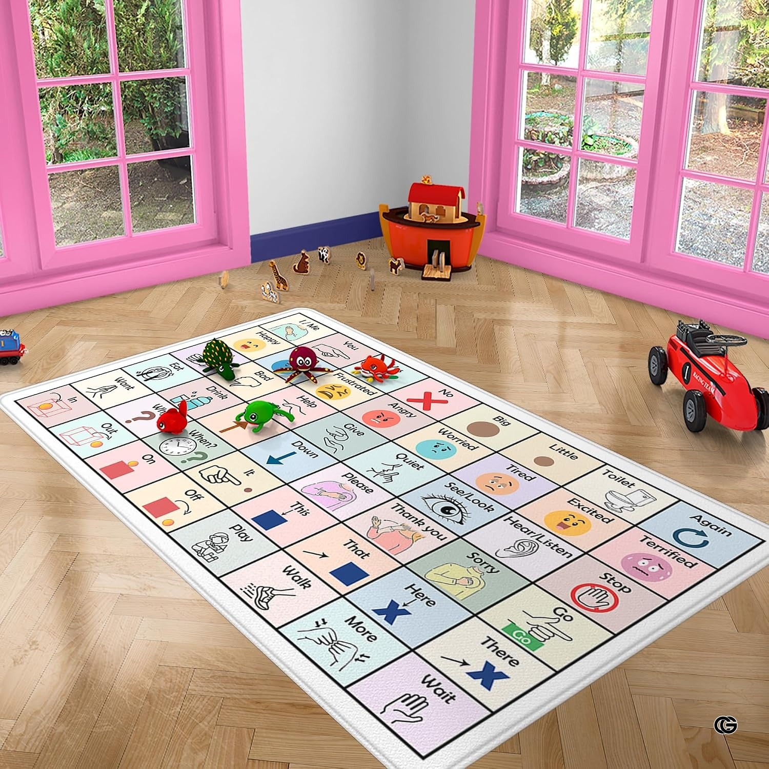 Core Vocabulary Rug, Communication Rugs for Kids Sped Classroom Rug, Autism Carpet, Speech Therapist Decor, Classroom Carpet, Back to School Mat for Kids Room Decor (STYLE4, X-Small (2x3 feet))