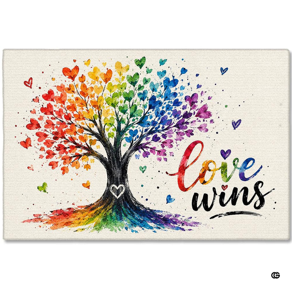 Personalized Pride Rainbow Doormat, LGBTQ Welcome Mat, Inclusive Front Porch Decor, Colorful Entryway Rug, Indoor Outdoor Floor Mat (Tree of Life)