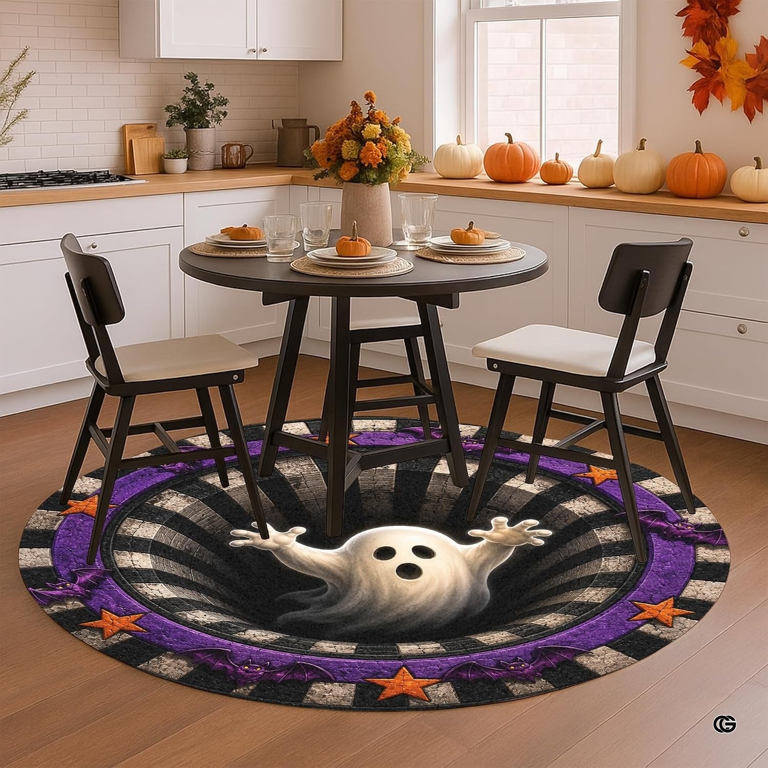 Custom Halloween 3D Optical Illusion Round Rug Skeleton Horror Area Rug (1, #12)