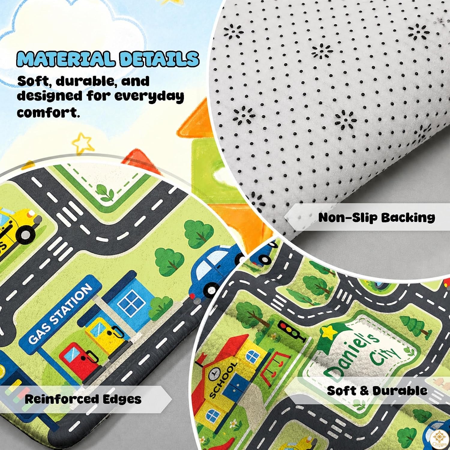 Custom Road Map Area Rug with Personalized City Street and Cars