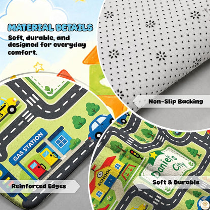 Custom Road Map Area Rug with Personalized City Street and Cars