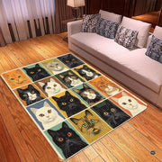 Mockup display showing the colorful cat portrait rug placed near living room furniture - thumbnail image 2 of 5