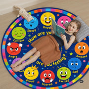 Wheel of Feelings and Emotions Round Rug, Educational Mental Health Rug for Classroom, Educational Animal Shape School Mat, Back to School Gift (Emotion 1)