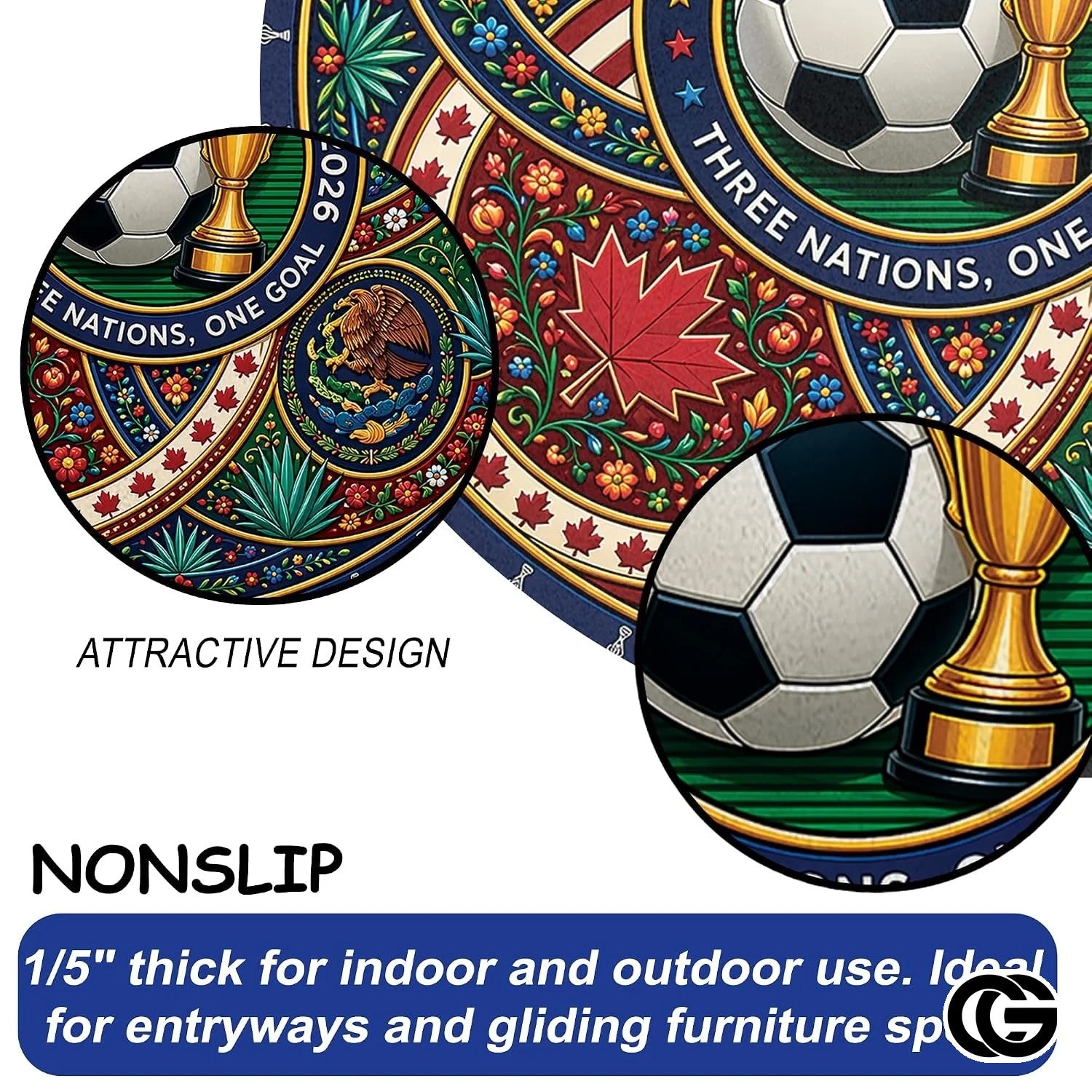 Custom Soccer 2026 Round Rug with Trophy and Flag Design