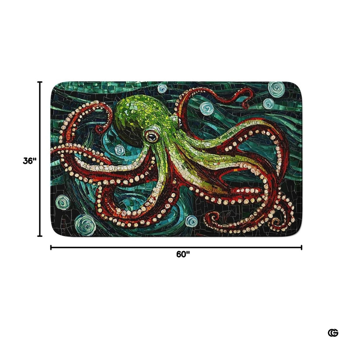 Stained glass marine life area rug styled in modern living room setting under seating and coffee table. - image 3 of 7