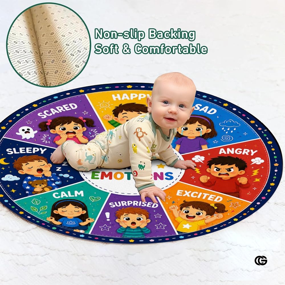 Wheel of Feelings and Emotions Round Rug, Educational Mental Health Rug for Classroom, Educational Animal Shape School Mat, Back to School Gift (Feeling 2)
