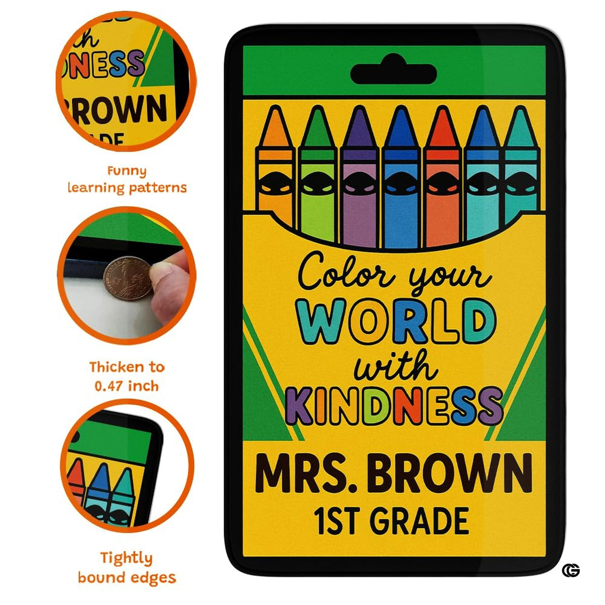 Crayon box classroom display rug styled on light hardwood flooring beside low study furniture.