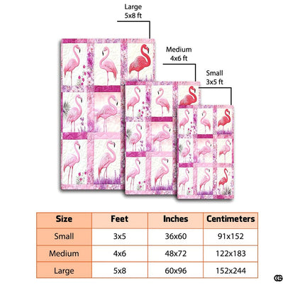 Close-up view of illustrated flamingos and floral medallions within the quilt pattern. - thumbnail image 2 of 7