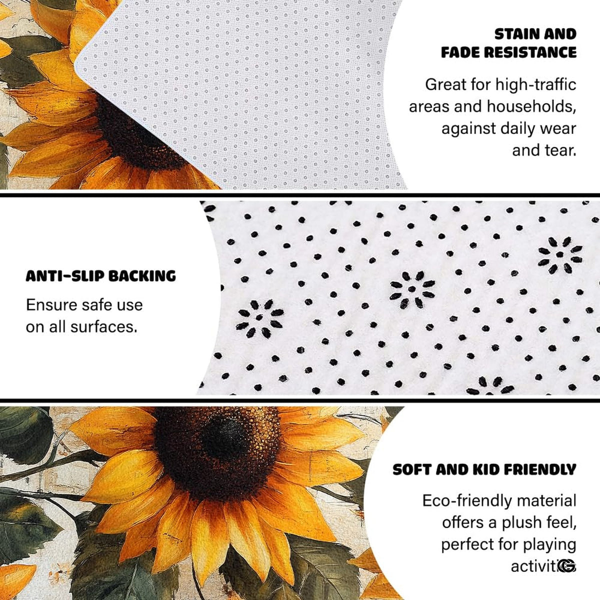 French country sunflower floor rug displayed in cozy bedroom setting - image 6 of 7