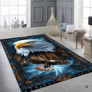 Living area setting featuring the bald eagle tribal animal rug centered beneath a coffee table. - thumbnail image 6 of 7