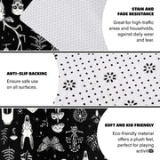 Infographic displaying dotted anti-slip backing and surface resistance details for the area rug - thumbnail image 5 of 8