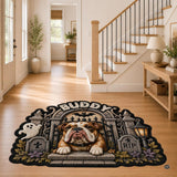 Custom Dog Photo Rug, Personalized Pet Portrait Area Mat Non Slip Indoor Door Rug for Dog Lovers, Welcome Home Decor Halloween (Spooky Graveyard Gate)