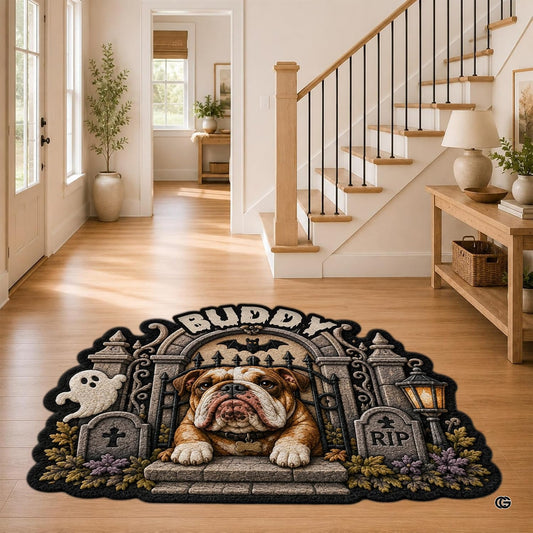 Custom Dog Photo Rug, Personalized Pet Portrait Area Mat Non Slip Indoor Door Rug for Dog Lovers, Welcome Home Decor Halloween (Spooky Graveyard Gate)