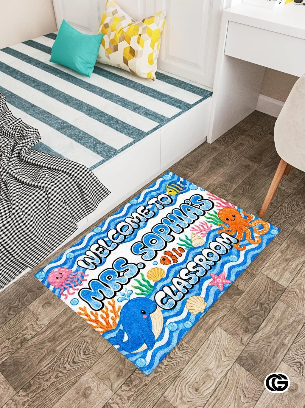 Personalized Classroom Doormat with Teacher Name and Notebook Pattern - Class-19