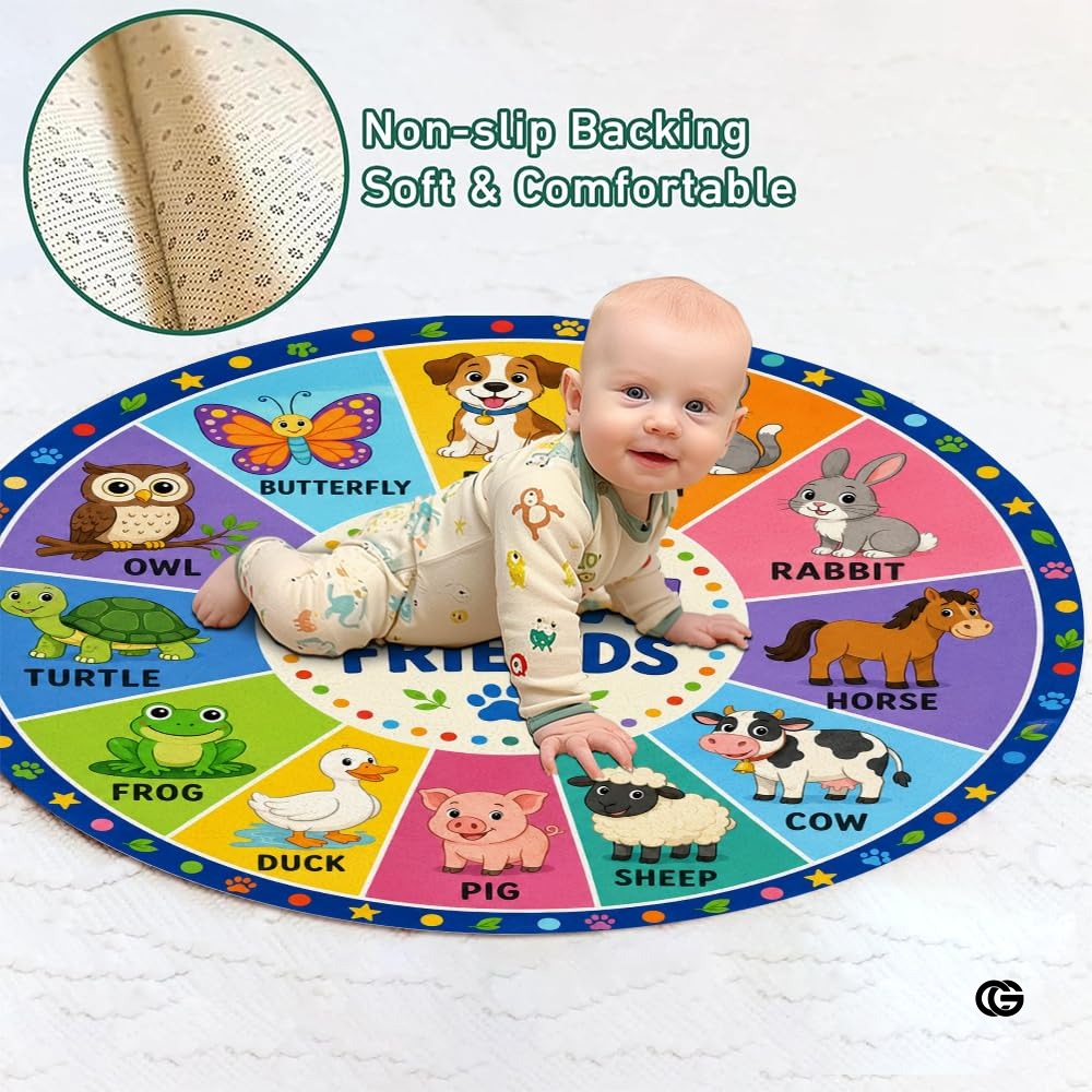 Wheel of Feelings and Emotions Round Rug, Educational Mental Health Rug for Classroom, Educational Animal Shape School Mat, Back to School Gift (Animal)