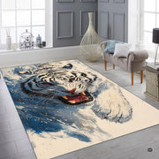 Living room arrangement showing the watercolor roaring white tiger rug on wooden floor - thumbnail image 5 of 7