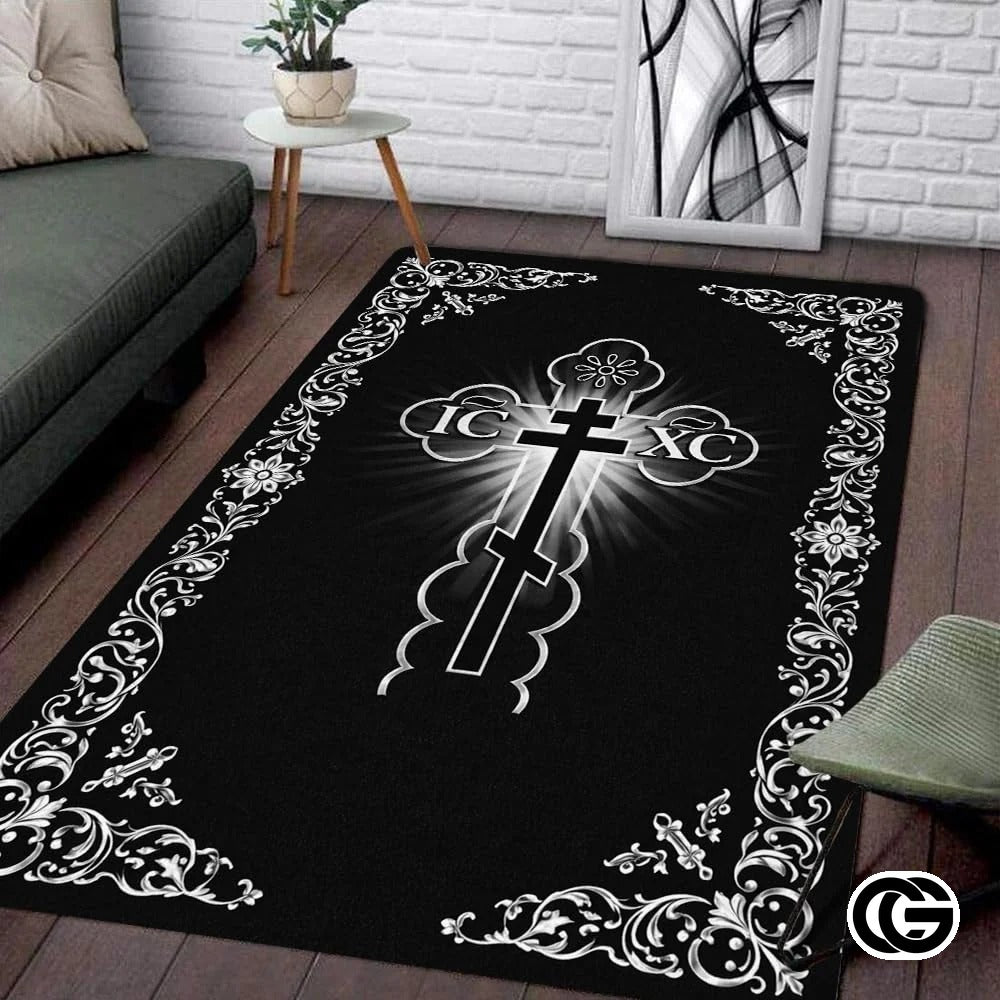 Personalized Orthodox Welcome Mat with Family Name and Cross - D10