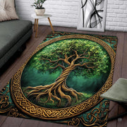 Spiritual Celtic Tree of Life accent rug displayed in cozy bedroom interior - thumbnail image 7 of 8