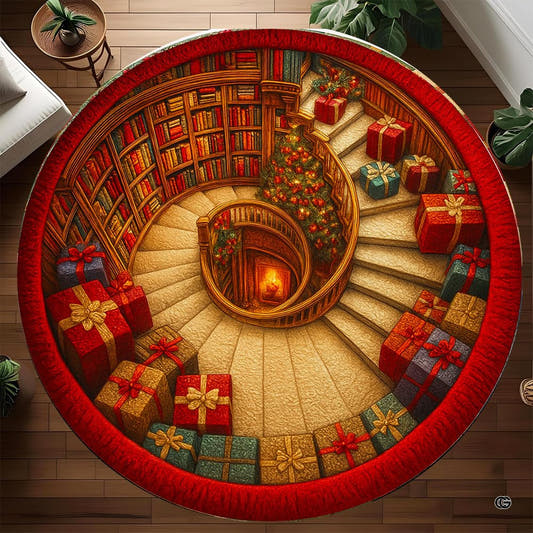 Christmas spiral staircase library area rug - view 1