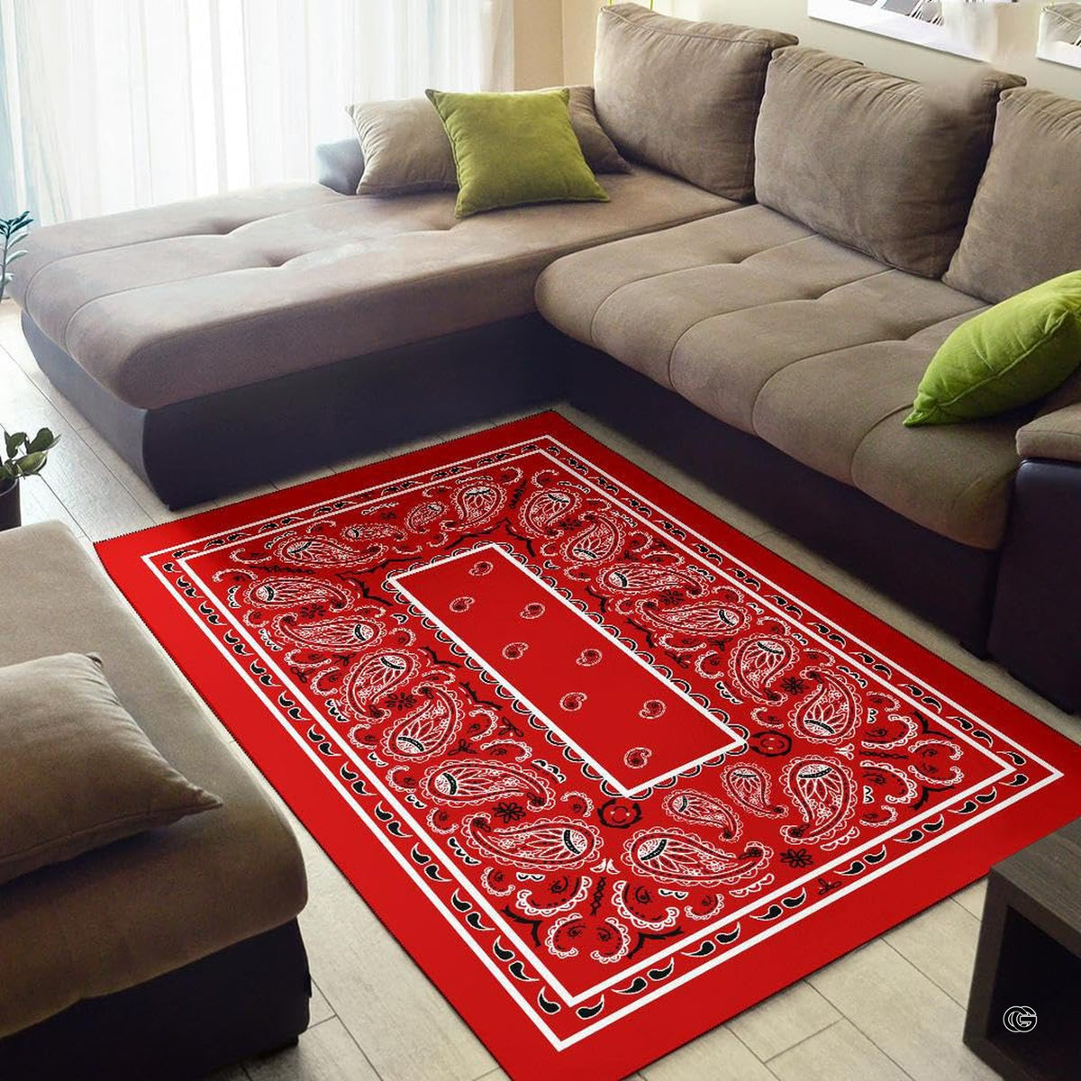 Dimensions and sizing chart for classic red bandana paisley area rug - image 2 of 9