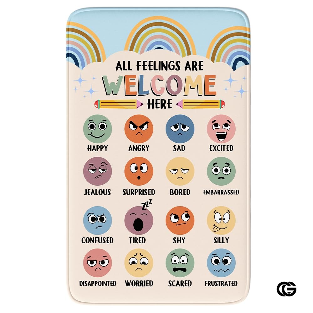Custom Feelings Chart Welcome Mat for Classroom and Nursery - Feelings Chart / 3' x 5' (Rectangular)