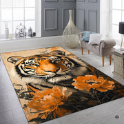 Bright interior decor setup featuring the botanical tiger peony floor carpet - thumbnail image 6 of 8