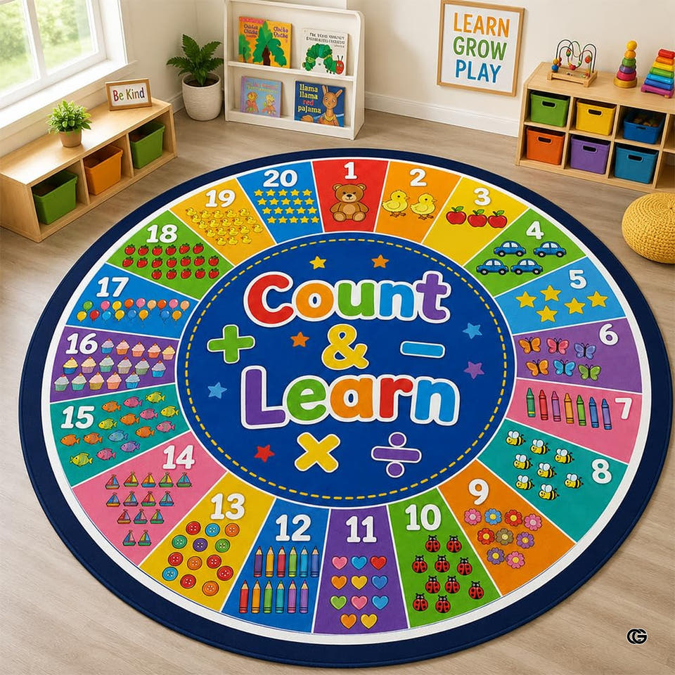 Numbers arithmetic wheel educational kids area rug - primary perspective