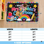 Personalized Teacher Classroom Rug, Custom Back to School Welcome Mat with Name, Kindergarten Preschool Elementary Decor, Composition Notebook Carpet (A09)
