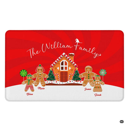Overhead flat view of rectangular custom gingerbread family Christmas holiday area rug - thumbnail image 9 of 9