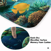 Ocean coral reef background artwork on an area rug styled under bedroom furniture. - thumbnail image 3 of 7