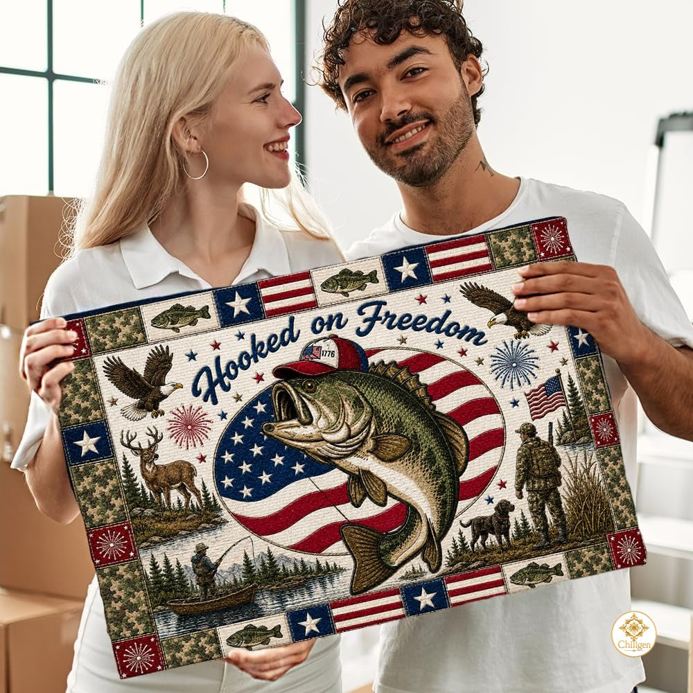 Personalized Hunting Doormat with Custom Family Name and Flag - D5