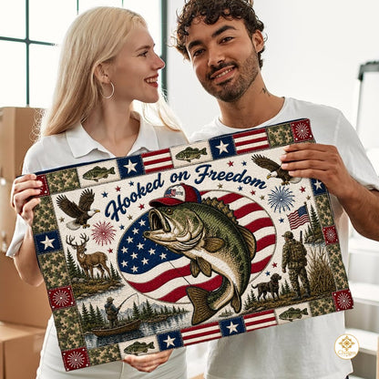 Personalized Hunting Doormat with Custom Family Name and Flag - D5