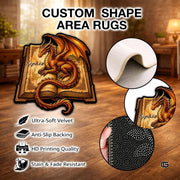 Custom Dragon Shaped Area Rug, Personalized Library Western Dragon Shaped Floor Mat Book Rug, Non-Slip Reading Room Carpet for Living Room, Bedroom, Dorm, Kids Room, Fans Lover (D4)